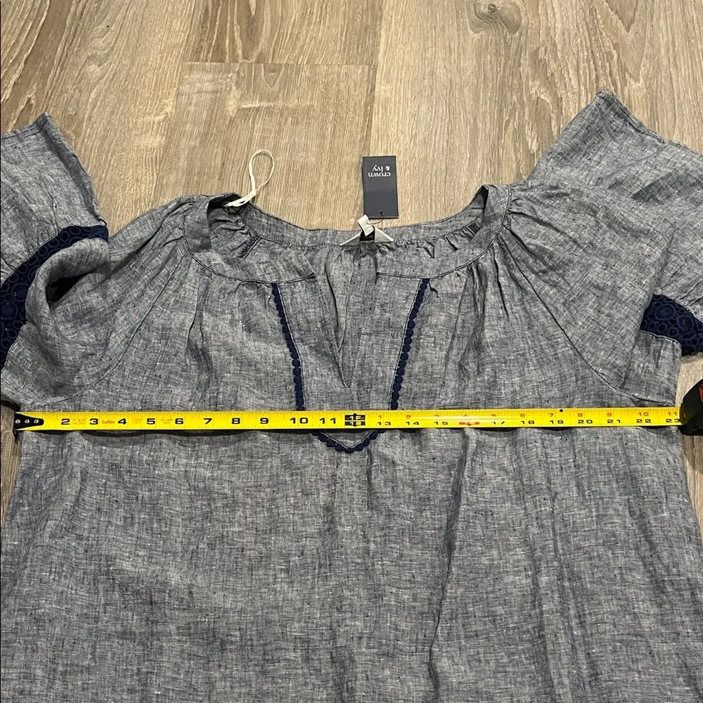 crown & ivy Chambray Tunic with Navy Lace Trim - Blue - Picture 8 of 9